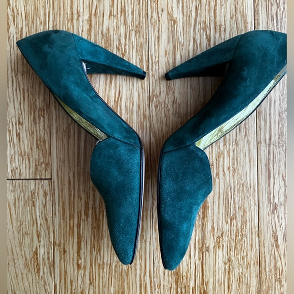 Dark green suede Walter Steiger curved high heels - Picture 3 of 9